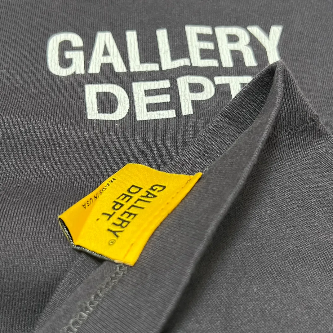 GALLERY DEPT. SOUVENIR L/S TEE Black Basic English Logo Long Sleeves Washed Black S-XL Heavy Washed Vintage Cylindrical Seamless Linen Cotton Fabric